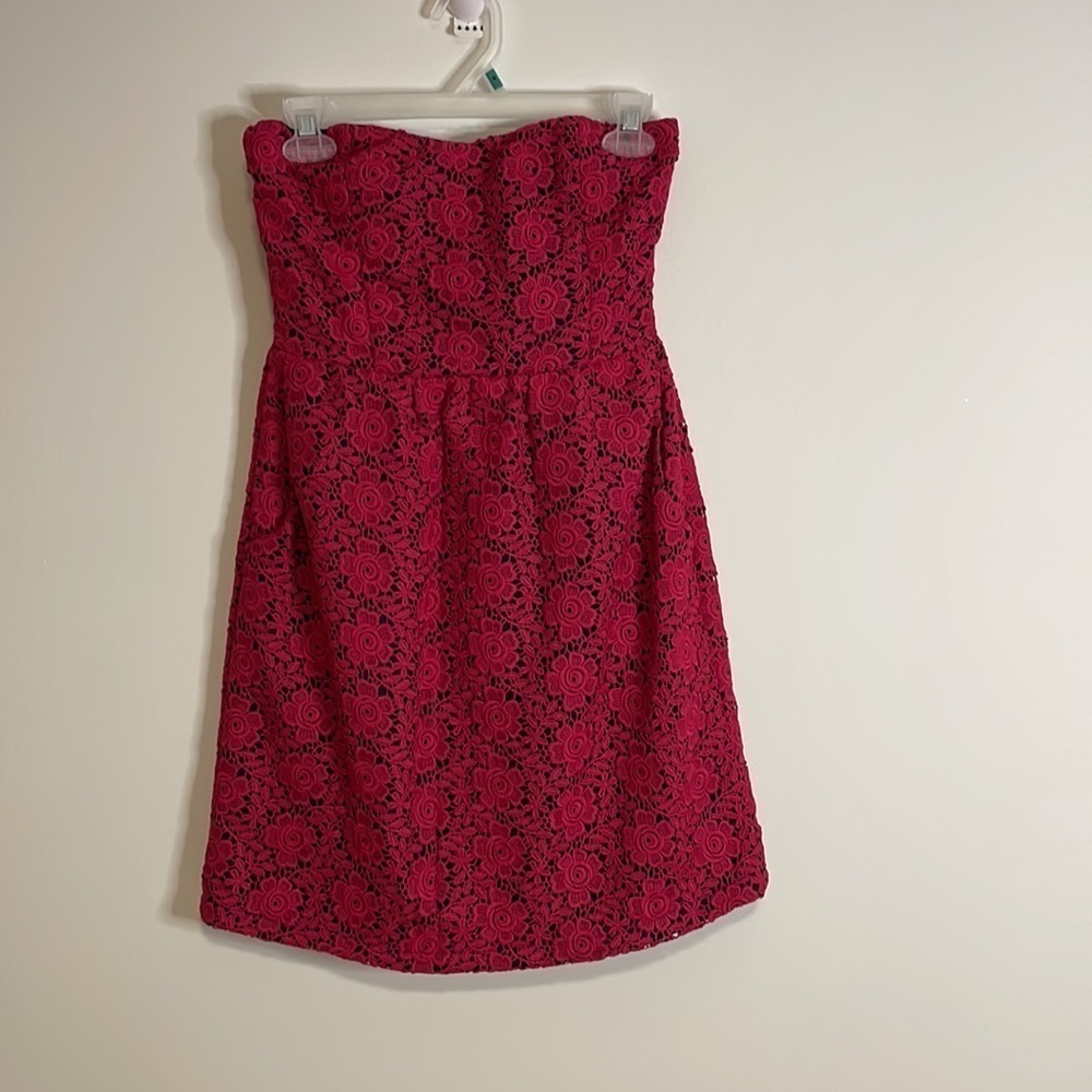 Julie Brown Crochet Dress Strapless SM Pink JB Embroidery Floral Mini Lace Femme - Picture 16 of 16